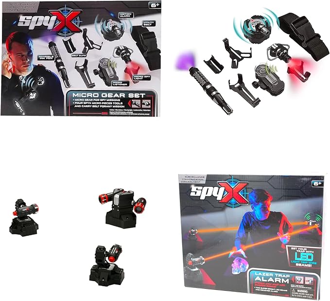 MUKIKIM SpyX/Micro Gear Set + Lazer Trap Alarm - 4 Must-Have Spy Tools Attached to an Adjustable Belt + Invisible LED Beam Barrier & Alarm! Jr Spy Fan Favorite & Perfect for Your Spy Gear Collection!