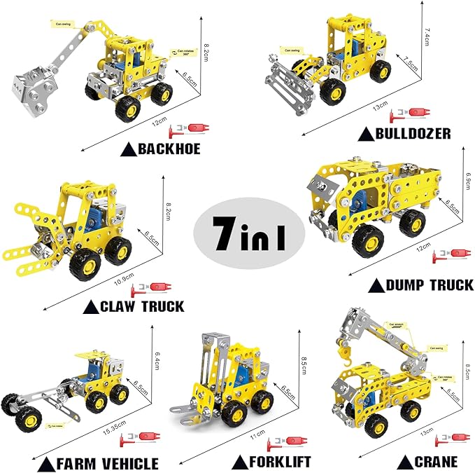 7 in 1 STEM Toys,Erector Set for Boys Age 8-12,Learning Engineering Kids Building Blocks Model Kits,Metal Construction Toys for Kids 8 9 10 11 12+ Year Old(180PCS No Motor)
