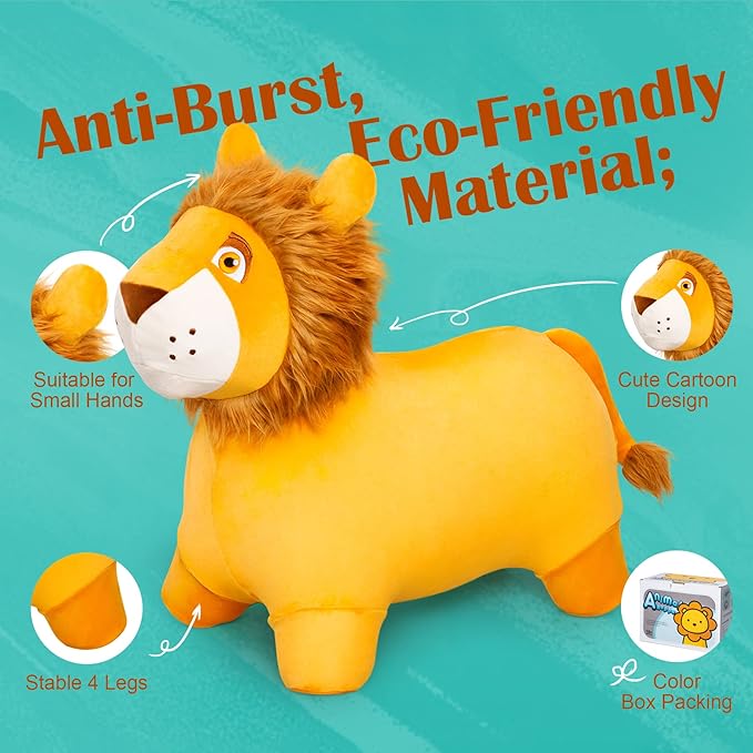 ZOOJOY Bouncy Animal Kids Lion Hopper Toys, Plush Animal Bouncing Horse for Toddlers, Indoor Outdoor Activity Ride Jumping Horse Gifts for 18 Months 2 3 4 Year Old Boys Girls (W/Pump