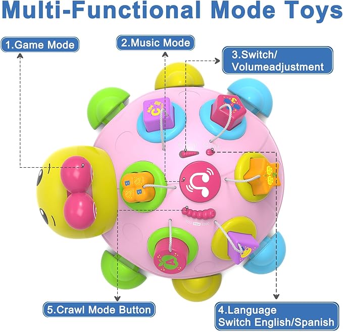 Baby Musical Ladybug Crawling Toys,Baby Toy 6-12 Months with Light-up Music, Early Educational Learning Montessori Toy, Infant Gift Toys for 7 8 9 10 11 Months 1-2 Years Old Newborn Girls (Pink)