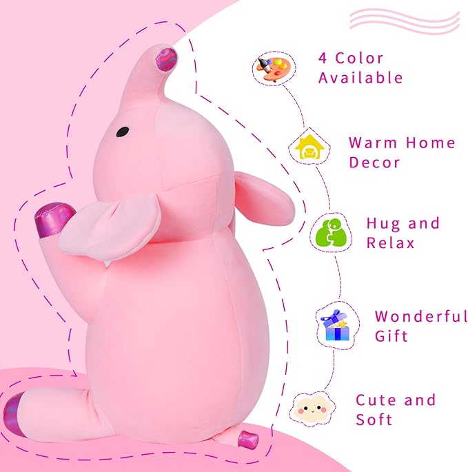 4.2lbs 24in Elephant Weighted Stuffed Animals,Weighted Plush, Gifts for Kids, Adults,Girls and Boys(Pink)