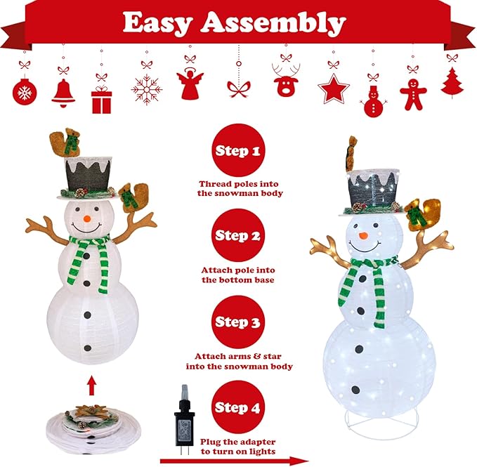 Outdoor Snowman Lighted, Pop-Up Lighted Snowman Outdoor Christmas Decorations Prelit 120 LED Lights Plug-in, Collapsible Light Up Snowmen with Squirrels Pine Cone Home Balcony Porch Yard Decor-Green