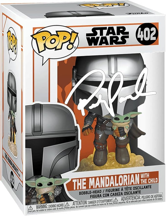 Pedro Pascal The Mandalorian Flying with Jet Pack #402 Facsimile Signed Reprint Laser Autographed Funko POP! Movies Star Wars Figurine with Protector Case