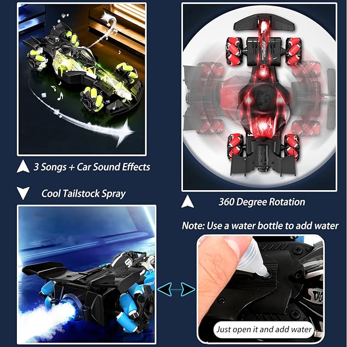 2.4GHz Gesture Sensing Remote Control Car - 360° Spin High Speed Drift F1 Formula Racing, with Spray, Music & Light, 2 Control Mode, Toy for Kids 8-12 Year Birthday Coolest Best Toy (Blue)