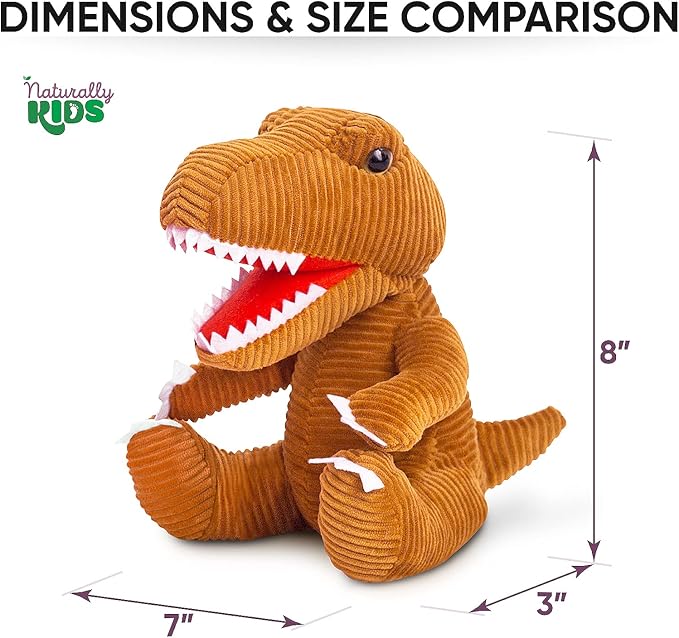 Naturally KIDS Stuffed Animal, Toddler Gifts for Boys, Girls, Plush Dinosaur Toy Brown