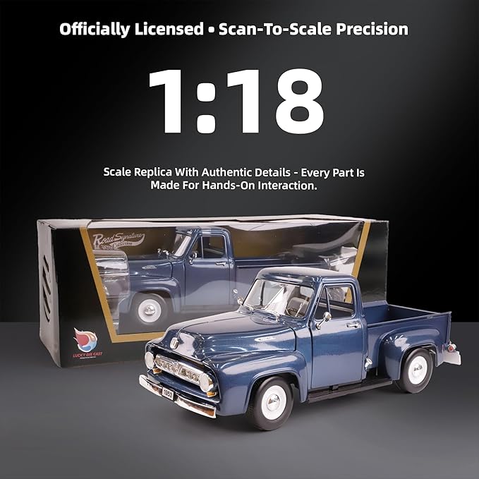 1953 Ford F-100 Pickup Truck 1/18 Scale Die-Cast Metal Model Alloy Collection Cars with Display Case, with Opening Doors, Best Gift for Men, Dad & Kids 14+ Years(Dark Blue)