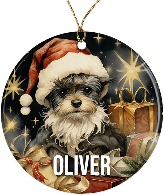 Miniature Schnazuer Personalized Dog Ornament - Pet Ornament for Christmas Tree - 3" Round Ceramic - Printed in USA - Choose from 200 Breeds - Dog Mom - Dog Dad - Xmas Decoration DOG0145