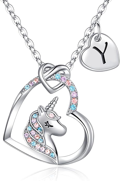 Hidepoo Stocking Stuffers for Teen Girls Kids - Colorful CZ Heart Pendant Initial Unicorn Necklaces for Girl Jewelry Birthday Gift Christmas Gifts for Grandkids Girls Kid