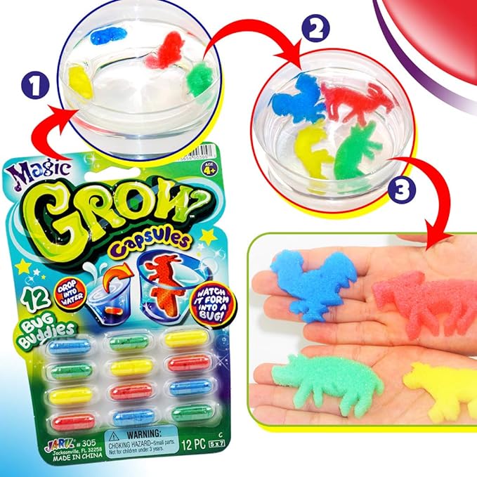 JA-RU Magic Grow Capsules for Kids - Water Growing Toys (24 Pack, 12 Capsules Each) Expanding Sea Creatures, Dinosaurs, Farm Animals Foam Bath Toys. Bulk Science Party Favors 305-24p