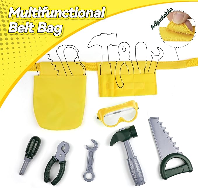 Tool Set for Kids Aged 3 4 5, Toddler Construction Pretend Toys with Worker Vest & Hat, Child Dress up Gift for Boys Girls