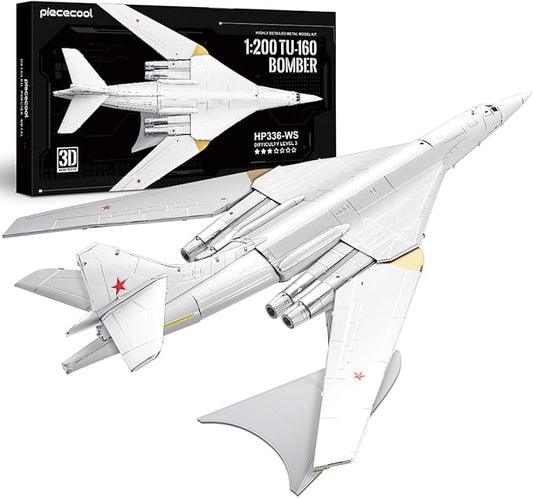 Piececool 3D Metal Puzzles for Adults, 1:200 Scale TU-160 Bomber Military Airplane Metal Model Building Kits DIY Assembly Puzzle, Best Gifts & Desk Decor