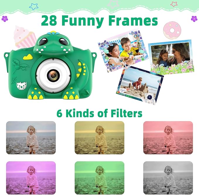 Kids Camera for Girls Boys Toddlers Childrens Age 3-8 Digital Selfie with 64GB Card for Son Daughter Grandson Granddaughter Christmas Birthday Gifts
