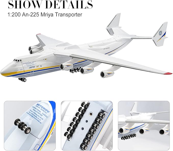 Model Plane Antonov an225 1/200 Scale Resin Airplane Model 17 inch Ukraine Painted Mriya Transporter Display Aircraft Model for Collection