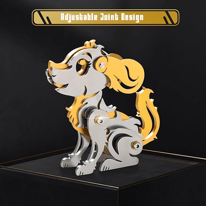 3D Metal Puzzles for Adults, Metal Model Kits for Adults, Gold Dog Mechanical 3D Puzzle Stainless Steel for Men Women Home Decor Art Craft Gifts Toys(Zodiac Sign).