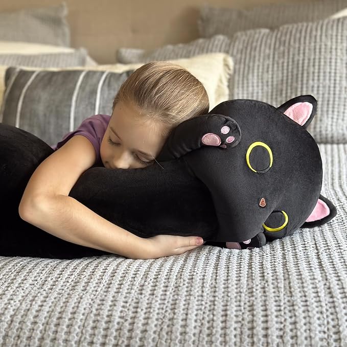 MaoGoLan Long Cat Body Pillow for Kids, 44'' Big Kitten Plush for Adults, Big Black Cat Stuffed Animal for Girl, Large Kitten Plush Throw Pillow Doll