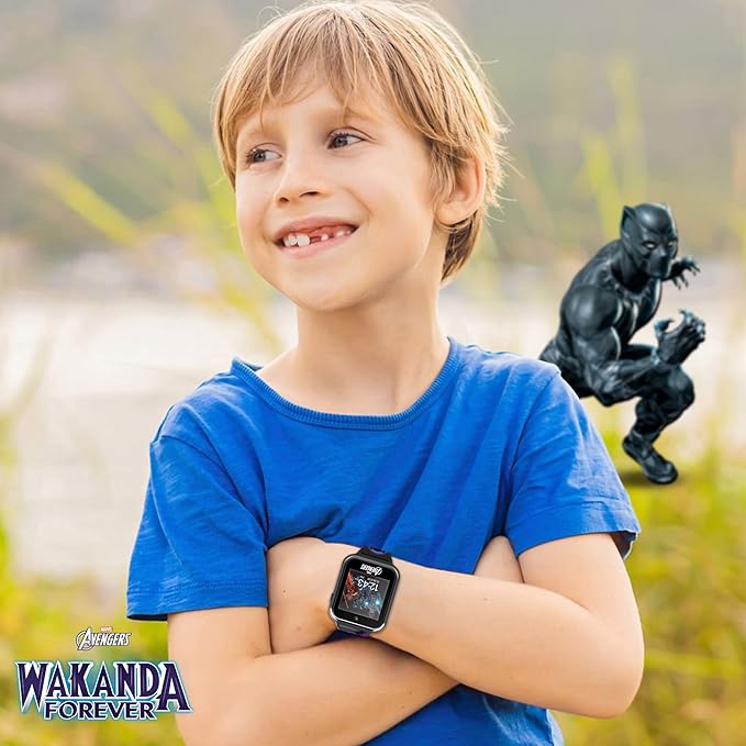 Accutime Kids Marvel Black Panther Black Educational ,Touchscreen Smart Watch Toy for Boys, Girls, Toddlers - Selfie Cam, Learning Games, Alarm, Calculator, Pedometer (Model: AVG4608AZ)