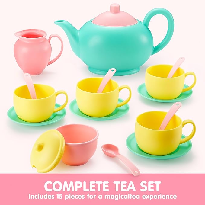 JOYIN 18PCS Pretend Tea Party Set Play Food Accessories BPA Free, Phthalates Free, Plastic Tea Set, Mini Kitchen for Kids, Gifts for Toddler Boys Girls, Gift for Christmas