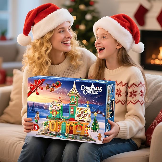 3 Style Christmas Gingerbread House Building Set with Lights - 2025 Holiday Castle Building Block Toy with Santa Claus Xmas Tree Gifts for Adults Teens Kids Girls Boy Ages 10+ (1976PCS)