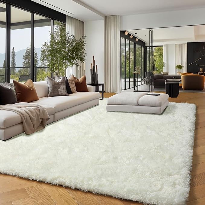 PAGISOFE Soft Living Room Rug 8x10, Cream Rugs for Bedroom, Plush Fuzzy Large Carpet for Rooms, Ivory Kids Rugs Home Decor Aesthetic,Non-Slip and Washable Large Rug for Nursery Decor Boys Man