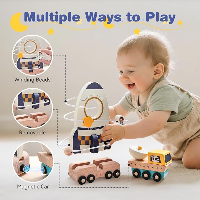 ibwaae Space Toys, Montessori Toys for 1 2 3 Year Old First Birthday Gift,Educational Learning Toys for Toddlers, Baby Toys with Shape Sorter Stacking