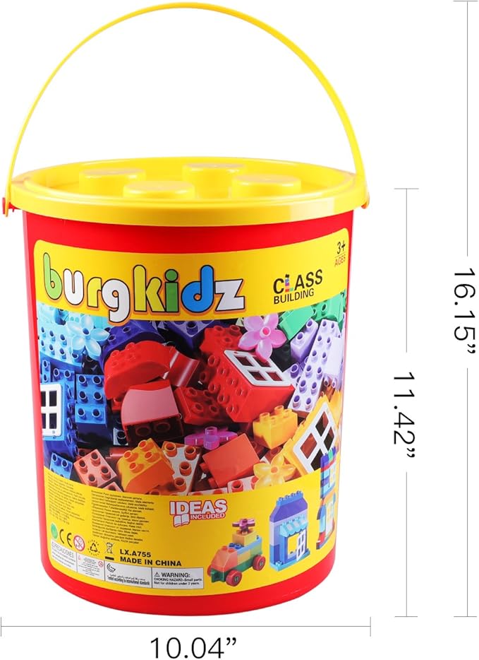 burgkidz Big Building Block Set - 214 Pieces Toddler Educational Toy Classic Large Size Building Block Bricks - 13 Fun Shapes and Storage Bucket - Compatible with All Major Bulk Bricks Set