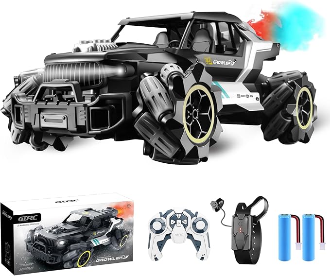 4DRC Remote Control Car, Gesture Sensing 2.4GHz High Speed RC Truck, 4WD Off Road Monster Truck with Spary, Alloy Shell RC Crawler with LED Headlight for Adult & Kids 8-12