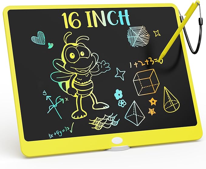 KOKODI LCD Writing Tablet, 16 Inch Colorful Toddler Doodle Board Drawing Tablet, Erasable Reusable Electronic Drawing Pads, Educational and Learning Toy for 3-6 Years Old Boy and Girls(Yellow)