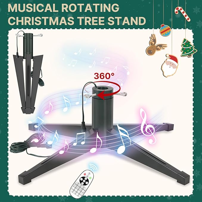 7.5ft Prelit Rotating Artificial Christmas Tree with Remote Timer & Dimmer, 470 Multi-Color LED Lights 1470 PE & PVC Branches for Holiday Decor