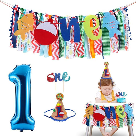 Ofishally Highchair Banner for Baby First Birthday Party Decorations Gone Fishing High Chair Tassel Garland Ofishally One Birthday Party Supplies for Boy 1st Bday Photo Props Backdrop Decors