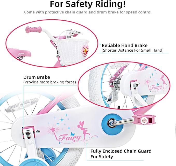 JOYSTAR Fairy Girls Bike for Toddlers and Kids Ages 2-8 Years Old, 12 14 16 18 Inch Kids Bike with Training Wheels, Handbrake and Basket, Toddler Girl Bike, Children Bicycle