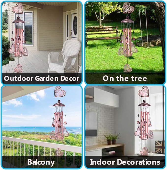 Garden Loving Heart Wind Chimes Outdoor Indoor Decor, Hand-Made Heart Musical Wind Chime, Mobile Wind Catcher Romantic Wind-Bell for for Home, Mom Gifts, Balcony, Festival, Tree, Garden Decoration