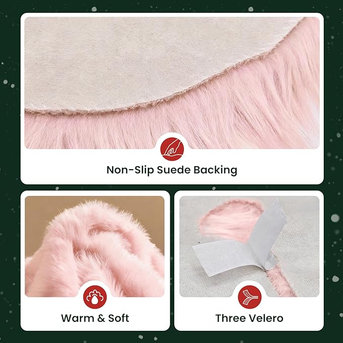 iMucci 30inch Christmas Tree Skirt Wool Fur Pink Tree Skirt Small Tree Skirts Pink Trees Skirt Holiday Party Decoration