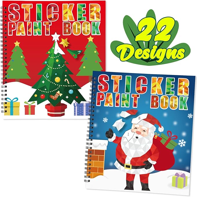 90shine 2PCS Christmas Crafts for Kids Ages 4-8 Sticker Paint Books Gifts Create 22 Pictures