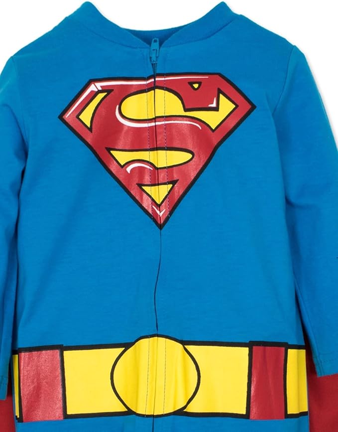 WARNER BROS. Justice League Batman Superman Lightweight Breathable Baby Zip Up Costume Coverall with Cape Newborn to Kid