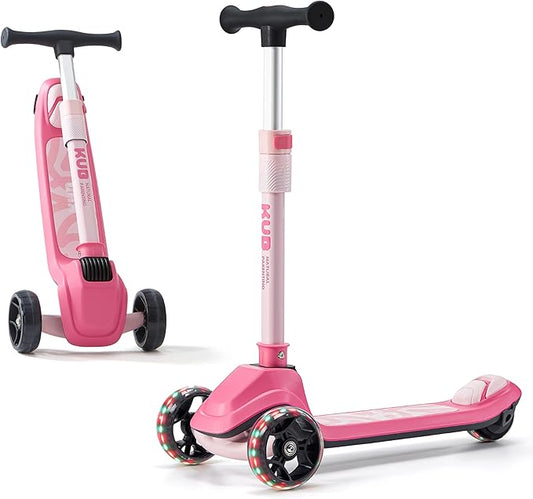 Kids Scooter, 3 LED Lighted Wheels, Any Height Adjustable Handlebar & Lean-to-Steer, Anti-Slip Deck, Easy-Fold Mechanism, Three-Wheel Scooter for Kids Ages 3-14