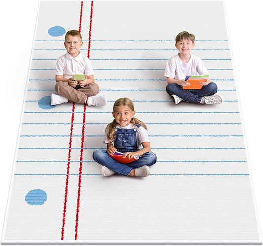 5 x 7.6 ft Large Classroom Rug Elementary Educational Area Rug Kids Room Children Classroom Carpet Playroom Learning Square Line Book Design School Decor Seating Carpet