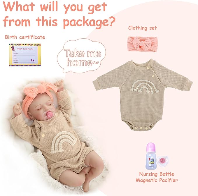 Lifelike Reborn Baby Dolls 20 inch Sleeping Realistic Newborn Girl Baby Doll Soft Vinyl Cloth Body Real Life Baby with Feeding Toy Kit Birthday Gifts for Kids Age 3+