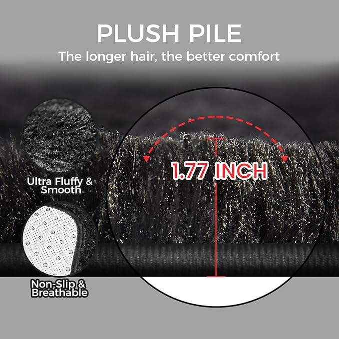 Ultra Soft Rug for Living Room,Black Fluffy Shag Area Rug for Bedroom, Modern Shaggy Carpets Fuzzy Rug for Kids Boys Girls Dorm Nursery Home Decor Aesthetic, Upgrade Anti-Skid Durable, 3X4