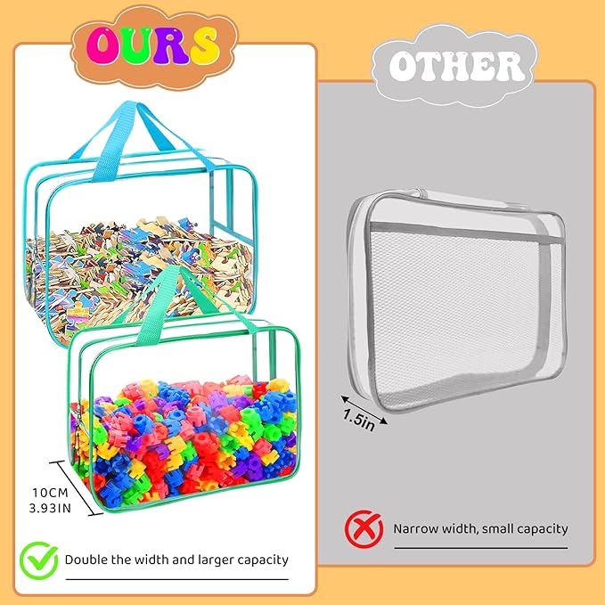 8 Packs 8 Colors Large Toy Storage Bags, Reusable Clear PVC Board Game Storage, Toy Organizers and Storage Bags with Zipper for Building Blocks, Puzzle and Handmade Accessories, Clear Toiletry Bag