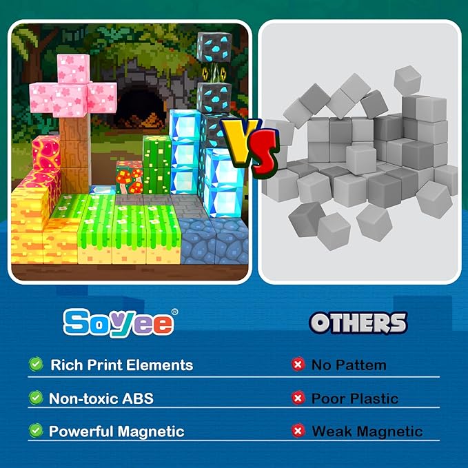 Soyee Magnetic Blocks 100 PCS Building Toys for Ages 4-8 9-12 3-5 Forest & Mine Theme Magnet Building Cubes STEM Sensory Toys for Kids Ages 3 4 5 6 7 8 9 10 11 12 Year Old Boys Girls Birthday Gifts