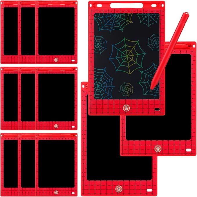 Nezyo 12 Pack Large Spider Party Favors LCD Writing Tablet for Kids 8.5 Inch Spider Web Drawing Tablet Erasable Reusable Electronic Drawing Pads for Birthday Supplies Gifts Goodie Bags Stuffers
