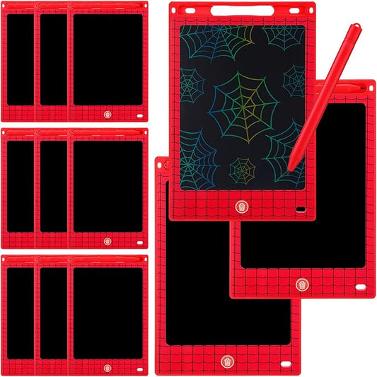 Nezyo 12 Pack Large Spider Party Favors LCD Writing Tablet for Kids 8.5 Inch Spider Web Drawing Tablet Erasable Reusable Electronic Drawing Pads for Birthday Supplies Gifts Goodie Bags Stuffers