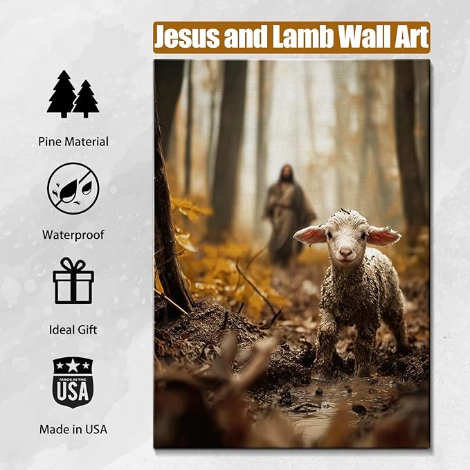 AbcCustomize Jesus Running After Lost Lamb Christian Wall Decor, Religious Wall Decor for Home, Jesus Wall Art Canvas Prints Ready to Hang, Inspirational Christian Art for Prayer Room, Baptism Gift