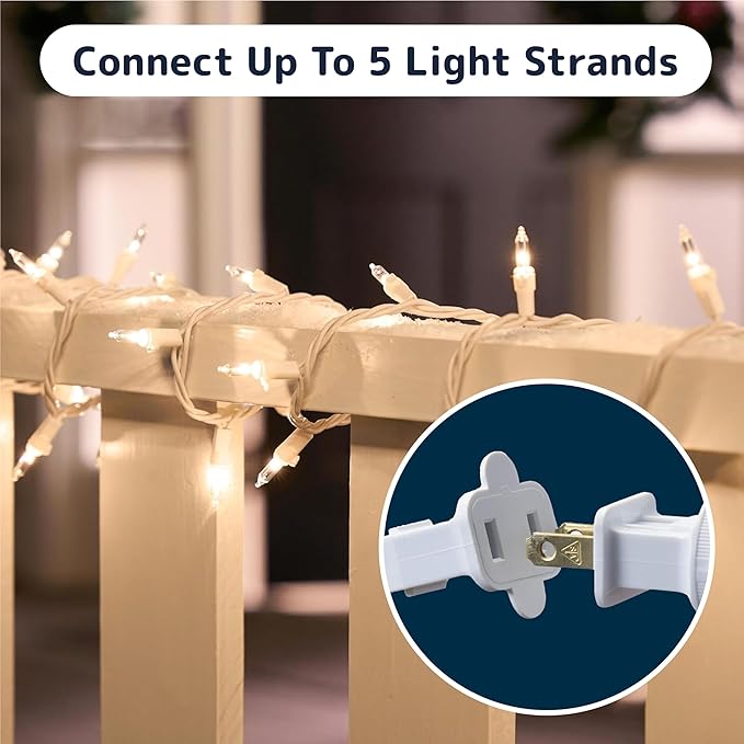 PREXTEX 100-Count Warm White Christmas Lights - 20 ft Clear StringLights on White Wire - Incandescent Xmas TreeLights for Indoor and Outdoor Decorations