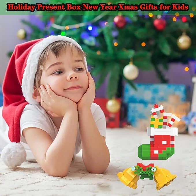 Christmas Bells and Boot Building Blocks Set Compatible with Lego Advent Calendar 2025 Stacking New Toys Holiday Present Box New Year Xmas Gifts for Kids for Boys & Girls and Adults