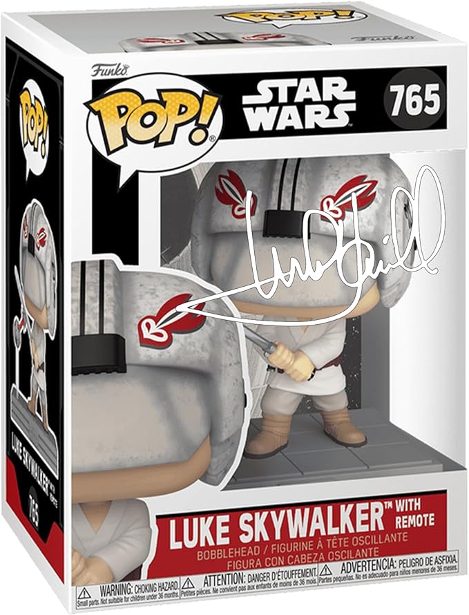 Mark Hamill Luke Skywalker #765 with Remote Facsimile Signed Reprint Laser Autographed Funko POP! Movies Star Wars Figurine with Protector Case