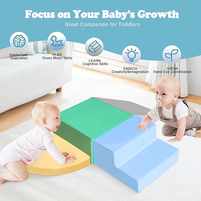 Climbing Toys for Toddlers 1-3, Foam Climb Blocks for Baby，4-Piece Baby Climbing Crawling Toys Soft Foam Blocks Activity Play Set