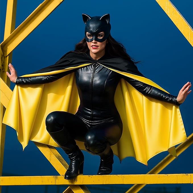 Haysandy Bat Cape Costume Unisex Reversible Satin Capes for Women for Halloween Hero Party Vampires Cosplay Costume