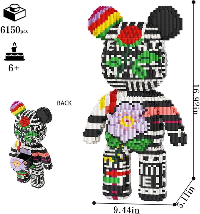 Bear Micro Mini Building Block Sets for Adults, No Compatible with Lego,6150PCS Building Toys for Home & Office Decor, MOC 3D Creative Model Gifts for Christmas