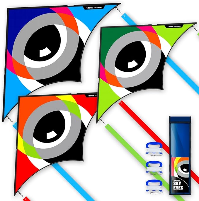 Delta Kite Set for Kids and Adults,Extremely Easy to Launch for Beginners, Perfect for Beaches and Parks,ites for Beach Trip Park Family Outdoor Games and Activities (Eye of The Sky Blue,red,green, 3)